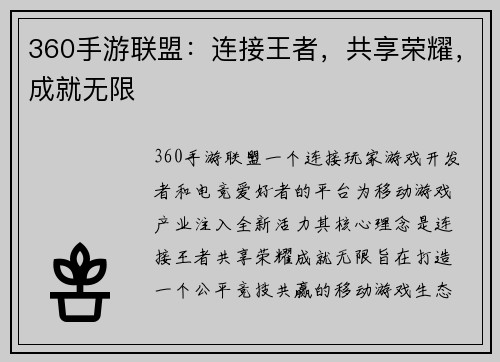 360手游联盟：连接王者，共享荣耀，成就无限
