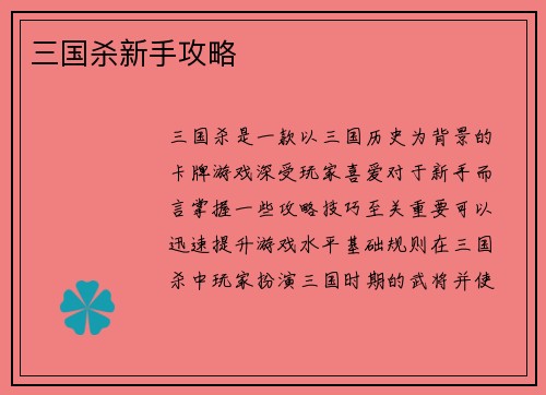 三国杀新手攻略
