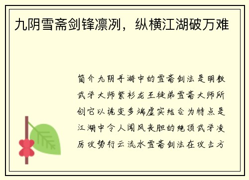 九阴雪斋剑锋凛冽，纵横江湖破万难
